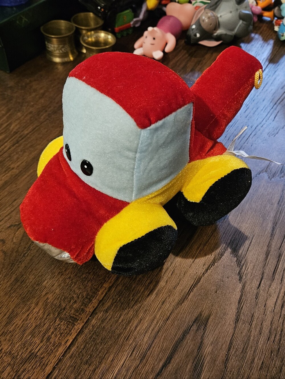 Classic Toy Co Red Yellow Tow Truck 10” (W) Stuffed Car Vehicle Plushie Used Toy